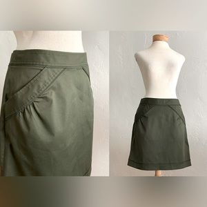 VIVIENNE TAM OLIVE GREEN COTTON MINI SKIRT RIBBON TRIM DETAILS SIZE 6